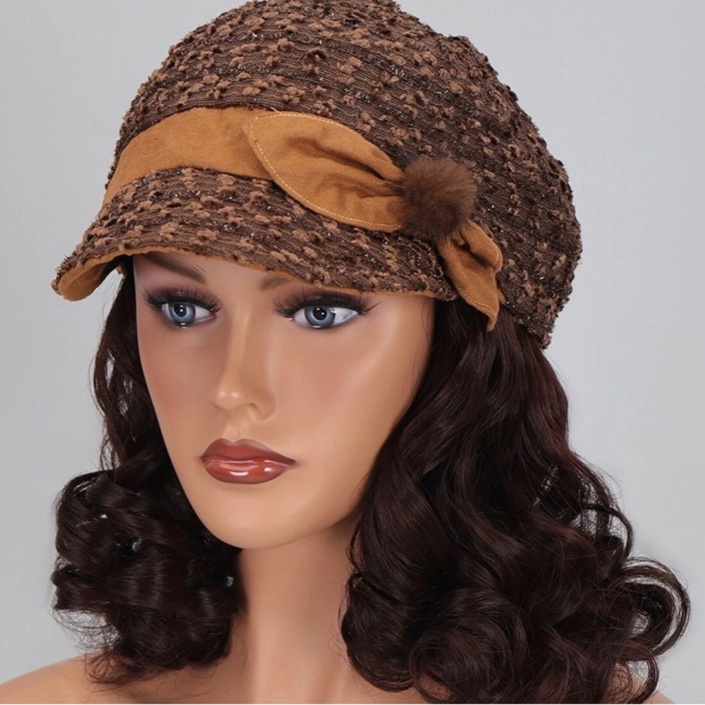 NEW-Women’s Brown Wig With Hat